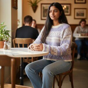 Lush Sweater Cropped XS Fair Isle Boxy Oversized Bell Sleeve Lilac